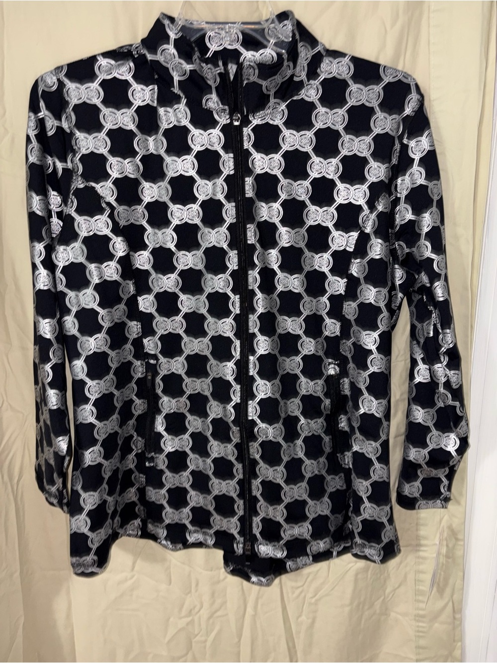 Lulu-B Black and Silver Zip-Front Bomber Jacket